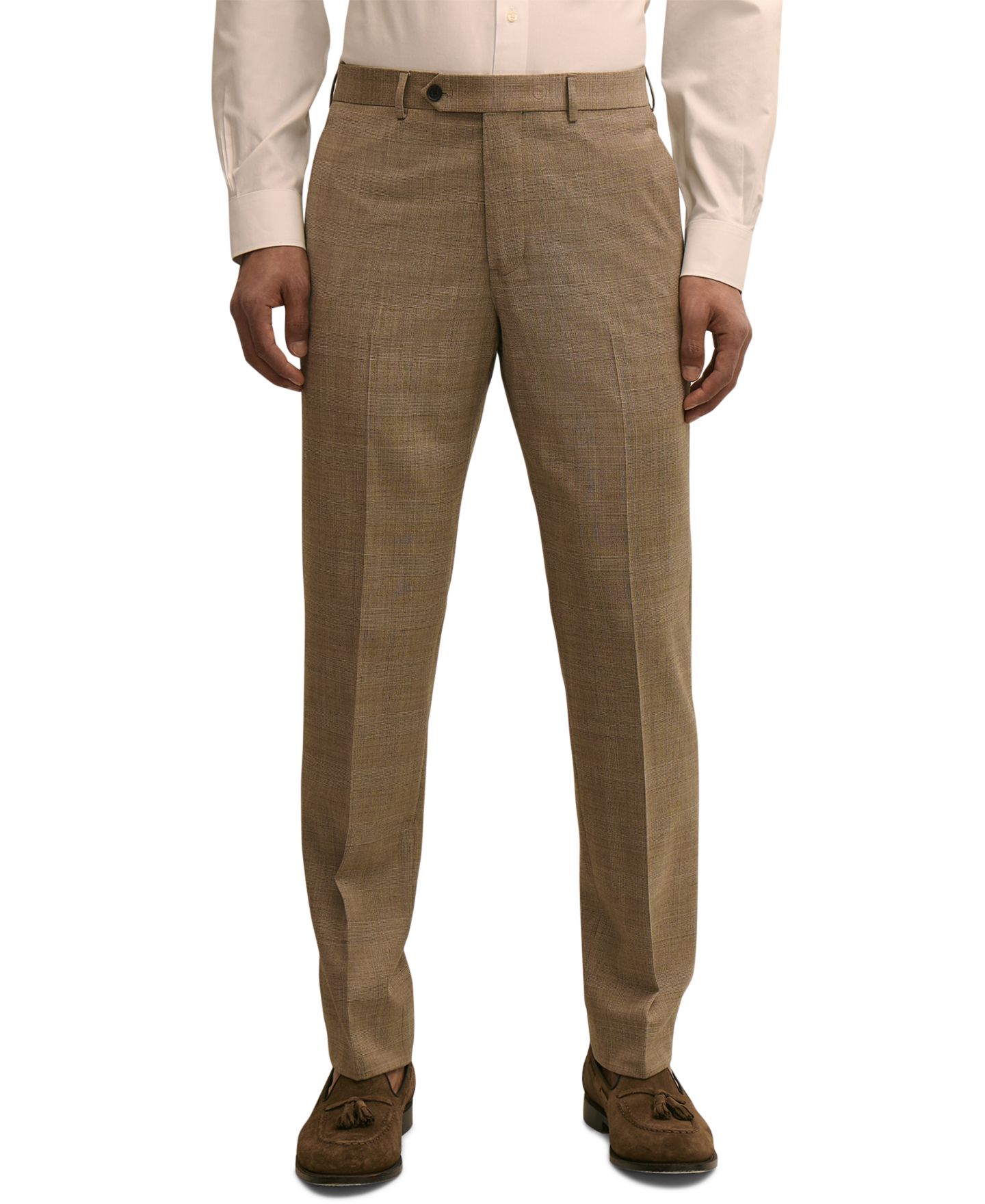 Мужские брюки Brooks Brothers Plaid Stretch Regular-Fit Suit Trousers, цвет: Рыжевато-коричневый клетчатый — фото 1