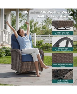 5-Piece Brown Wicker Patio Conversation Set with 6 in. Olefin Cushions/Patio Swivel Chair with Couch