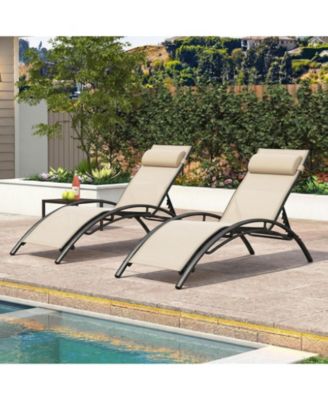 Patio Chaise Lounges Set of 2 w/5-Position Backrest & Breathable Seat Fabric
