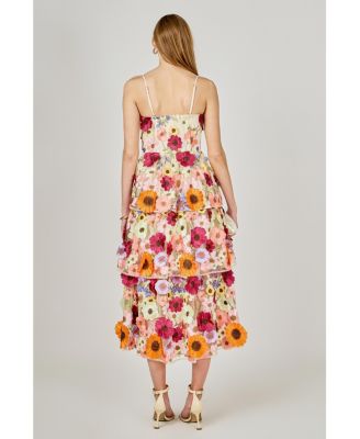 Women's 3D Foral layeredmidi dress