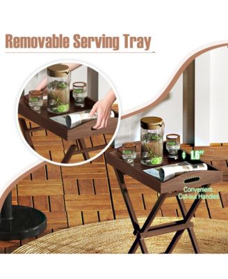 Solid Teak Wood Folding Tray Table with Removable Top and X-Frame for Patio Garden