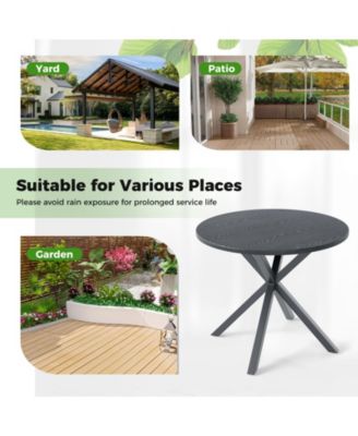 34 Inch Round Patio Bistro Table w/ Wood-Like Top & X-Shaped Legsfor Outside