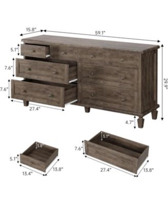 Vintage 8 Drawer Dresser with Tapered Legs, Wood Wide Chest of Drawers for Bedroom, Living Room, Entryway, Distressed Wood Finish