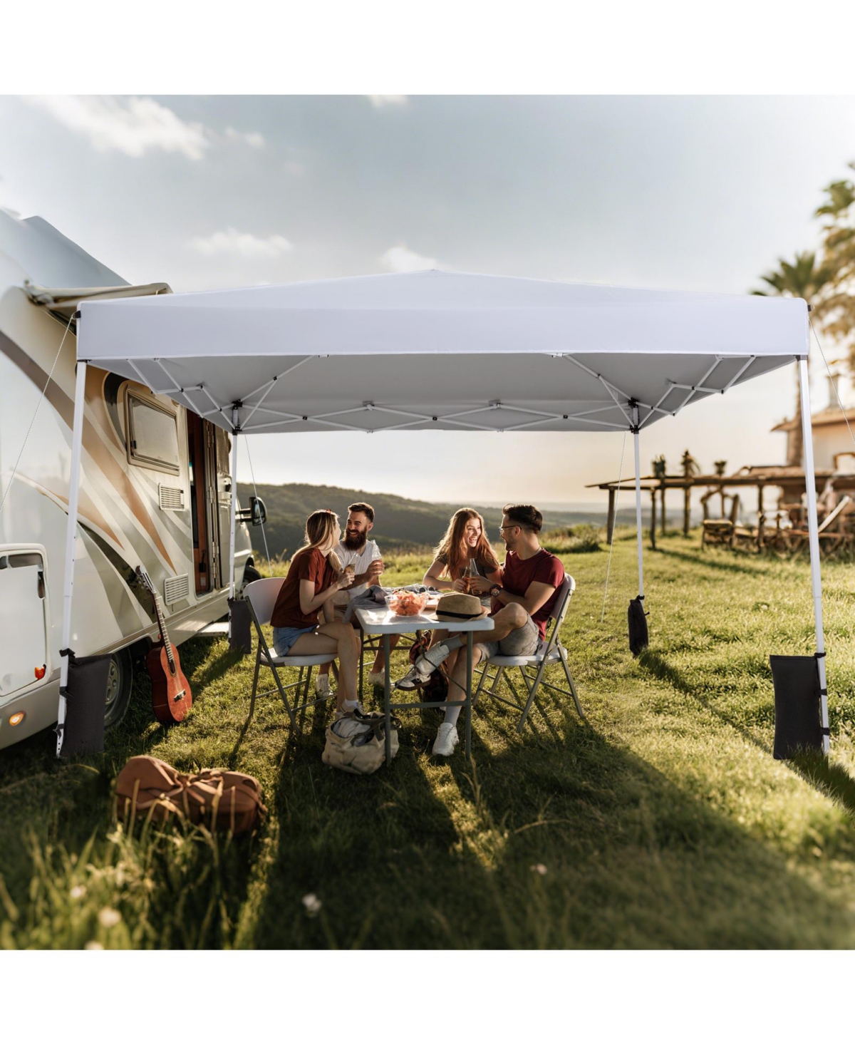 Mecale 10x10 ft Pop-Up Canopy Tent with Carry Bag and 4 Sandbags