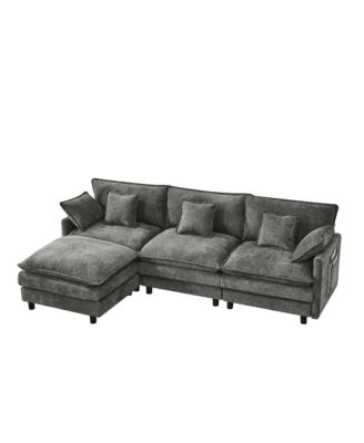 101.9 Inch Chenille 3-Seater Sofa with Movable Ottoman, Modular Cloud Couch