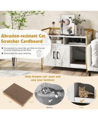 Hidden Cat Washroom with Double Doors & Scratch Cardboard - Modern Litter Box Enclosure