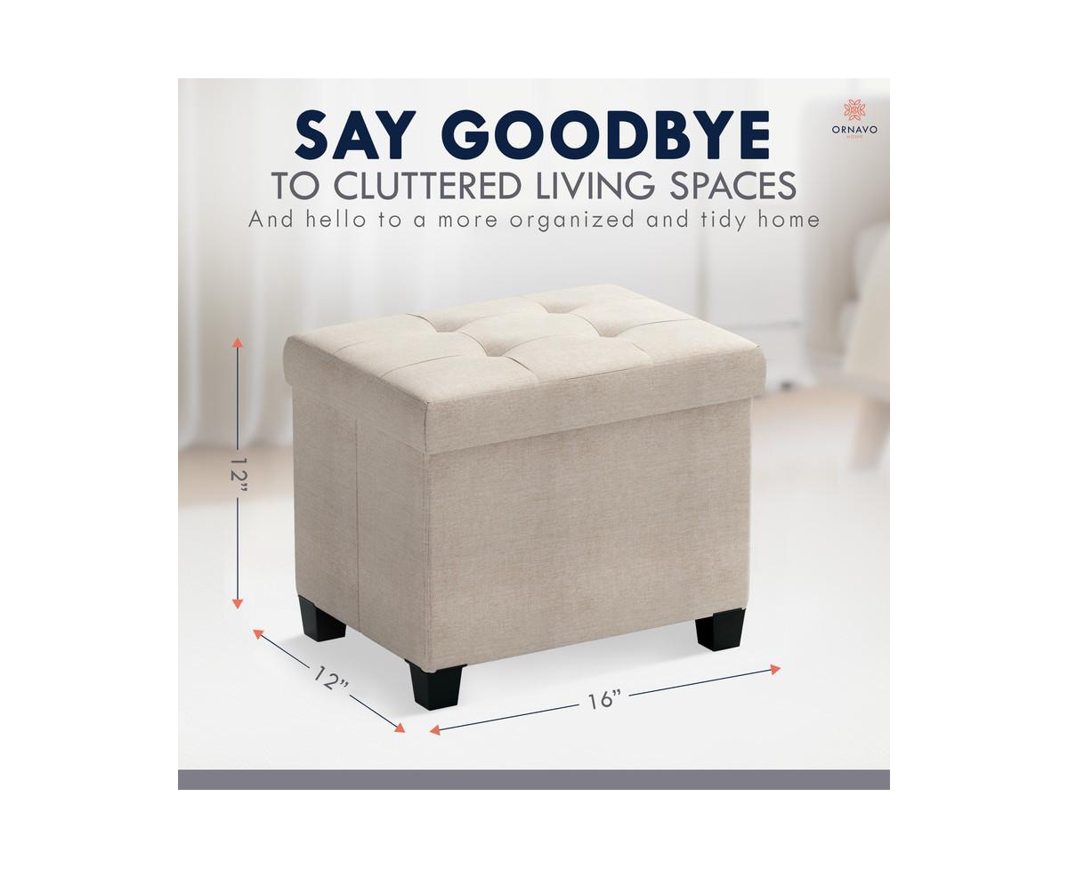 Ornavo Home Small Rectangle Storage Ottoman Foot Stool with Legs