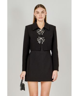 Women's Rhinestone Bow Cropped Jacket