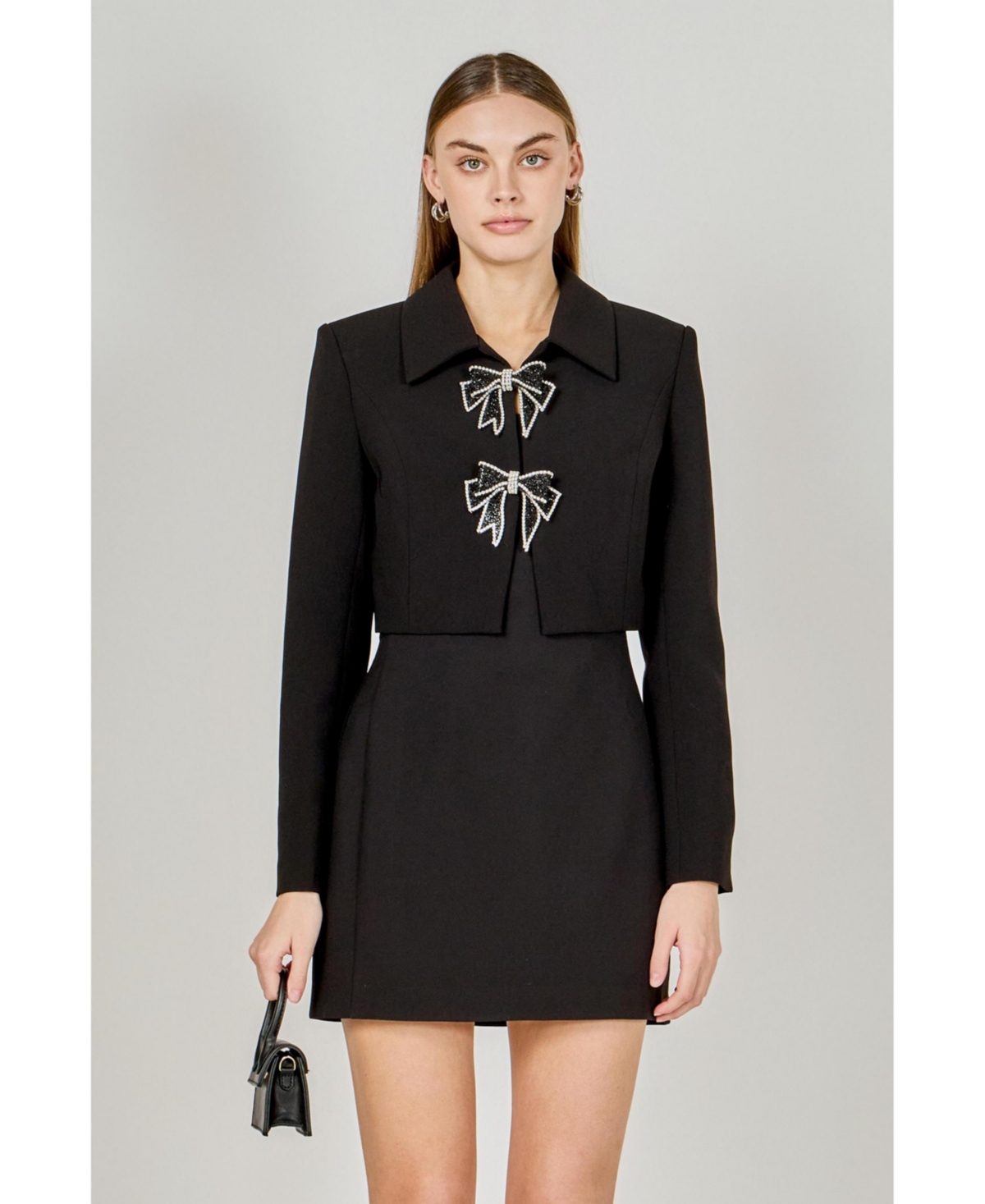 endless rose Women's Rhinestone Bow Cropped Jacket