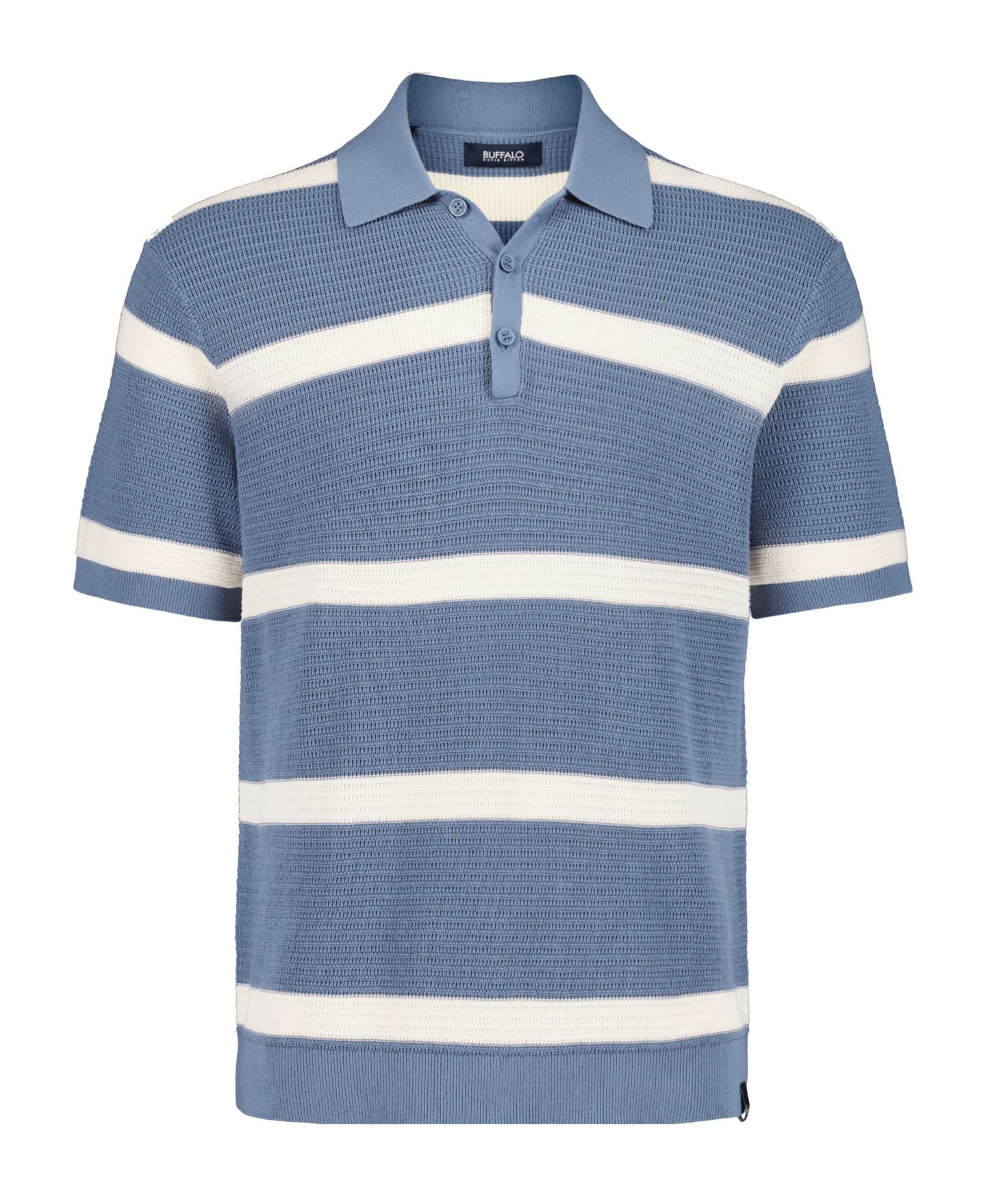 Мужской свитер Buffalo David Bitton Winder Textured Striped Polo Sweater, цвет: Стальной синий — фото 6