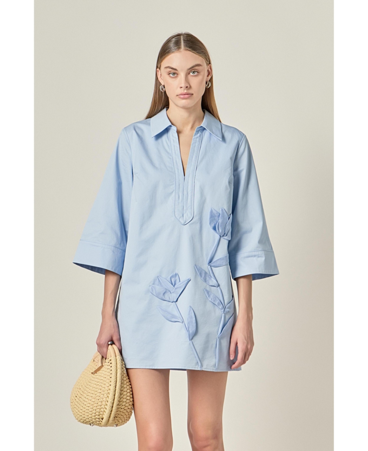 English Factory Women's Appliqued Striped Shirt Mini Dress