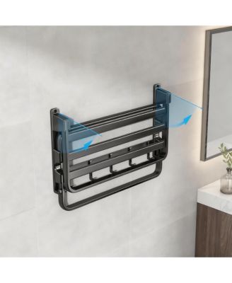 24" Foldable Aluminum Towel Rack with 7 Hooks for Bathroom