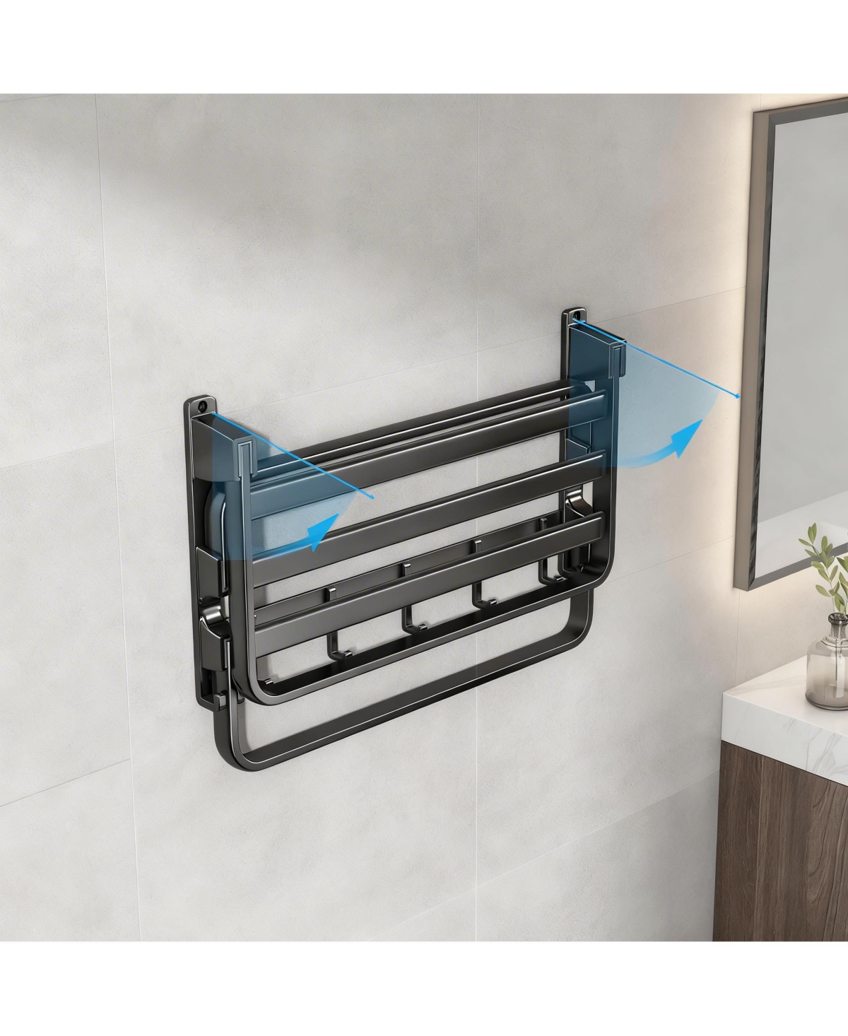 Yigii 24" Foldable Aluminum Towel Rack with 7 Hooks for Bathroom