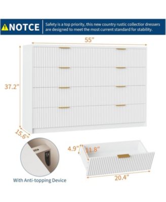 8 Drawer Fluted Dresser for Bedroom with Metal Handle, Fluted Wood TV Stand, Modern Large Dresser for Closet, Living Room and Entryway