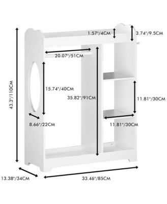 Wooden Dress Up Clothes Rack - Toddler Costume Organizer with Mirror, Hanging Rod, 3 Side Hooks, Storage Shelves and Top Shelf for Bedroom