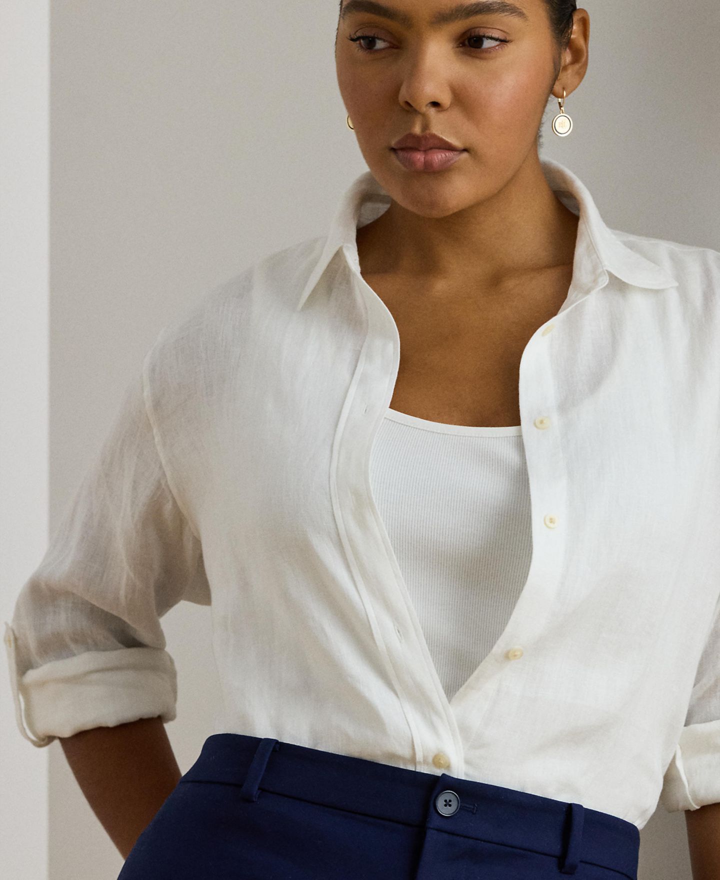 Женская рубашка Lauren Ralph Lauren Plus Size Roll-Tab, цвет: Белый — фото 3