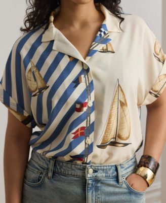 Plus Size Spread Collar Printed Shirt