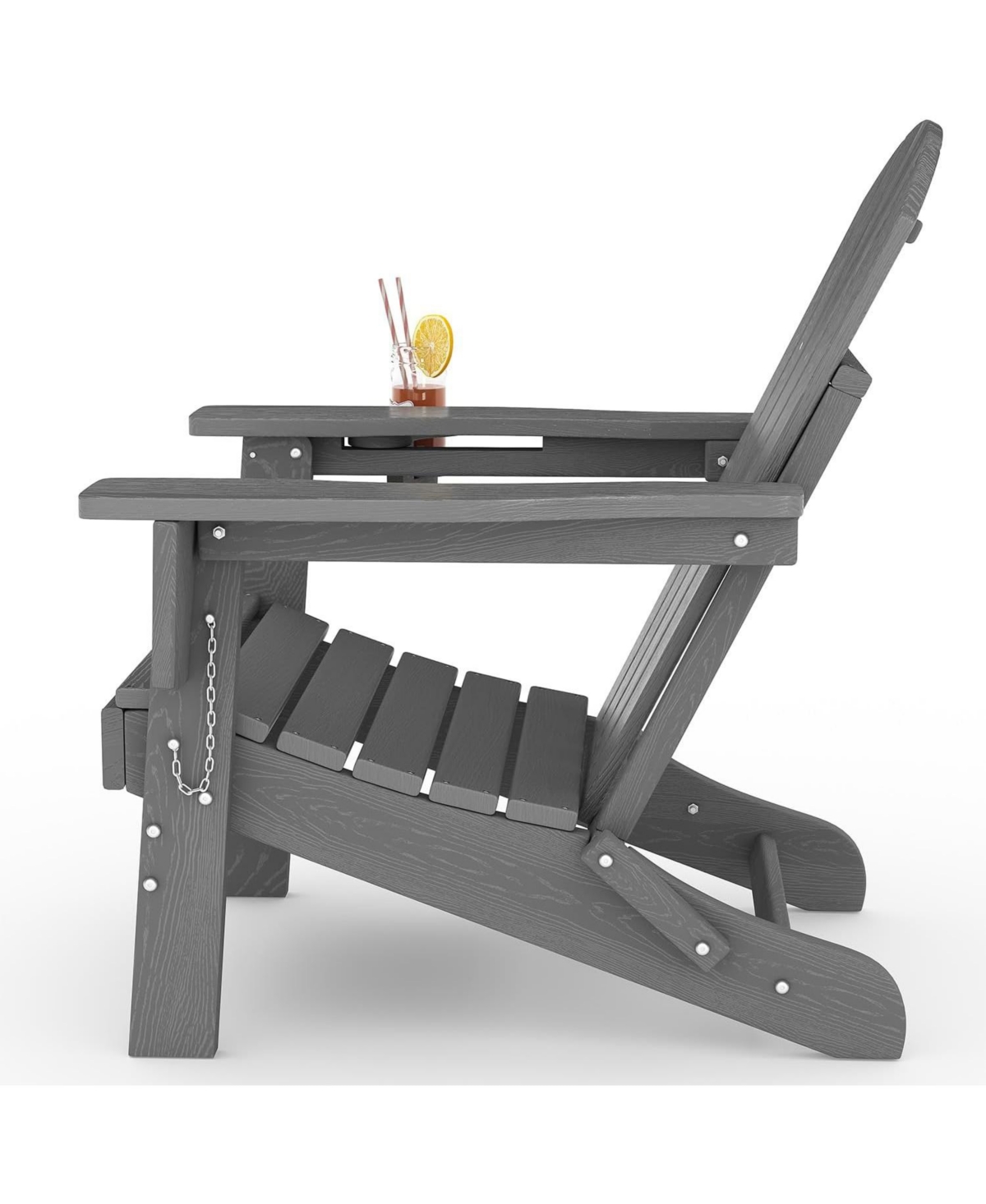 gaomon Folding Adirondack Chair, Hdpe Outdoor Patio Chair with Cup Holder, All Weather Resistent Wooden Textured for patios, Decks, Gardens, fire Pit