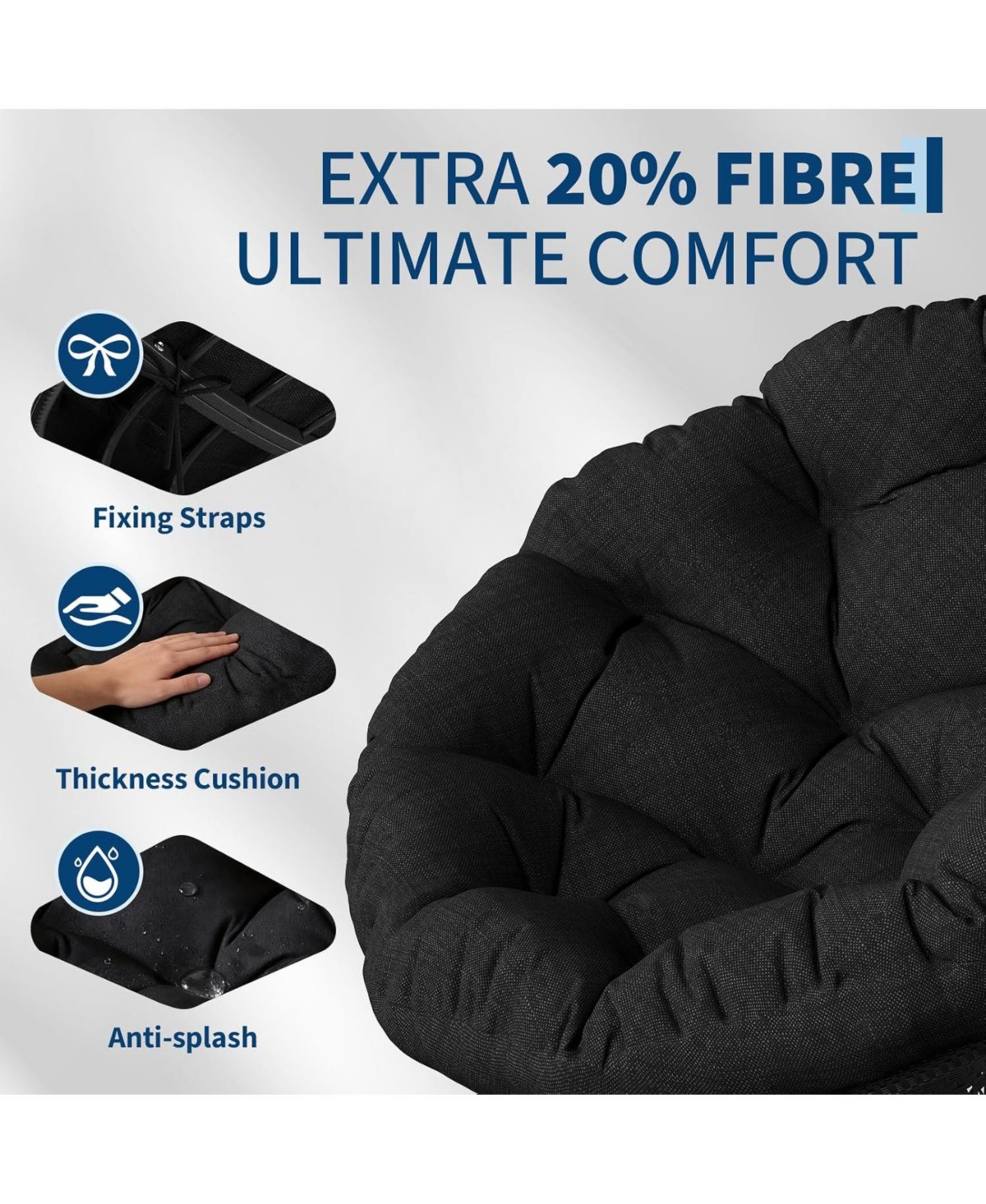 gaomon Papasan Chair Ergonomic Wicker Papasan Chair with Extra-Thick Soft Fabric Cushion, Heavy-Duty Steel Frame, 360° Swivel Base for Living Roo