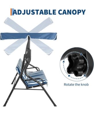 Outdoor Porch Swing Chair with Adjustable Canopy & Striped Seat Cushion for Adults 3-Seat Patio Glider Bench with Thick Cushions