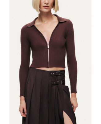 Women's Zip-Front Ribbed Knit Top