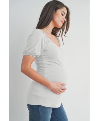 Maternity Short Sleeve Sweetheart Neck Puff Top