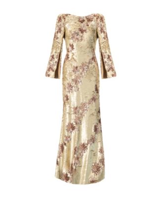 Women's Floral Sequin Gown with Open Back