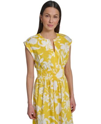 Women's Floral Smocked A-Line Midi Dress