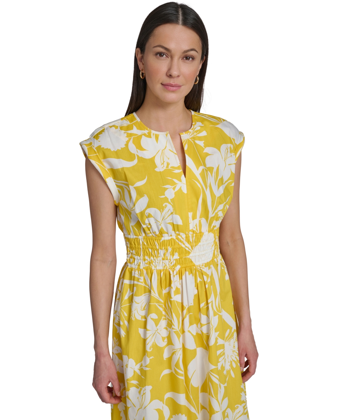 Calvin Klein Women's Floral Smocked A-Line Midi Dress