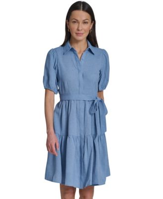 Women's Puff-Sleeve Collared Shirtdress