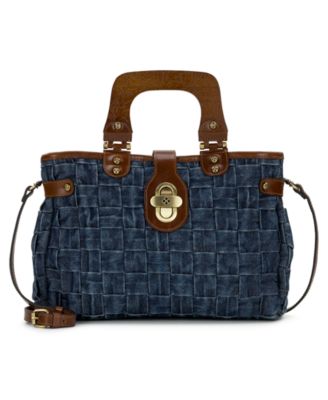 Sancia Large Woven Washed Denim Satchel Bag