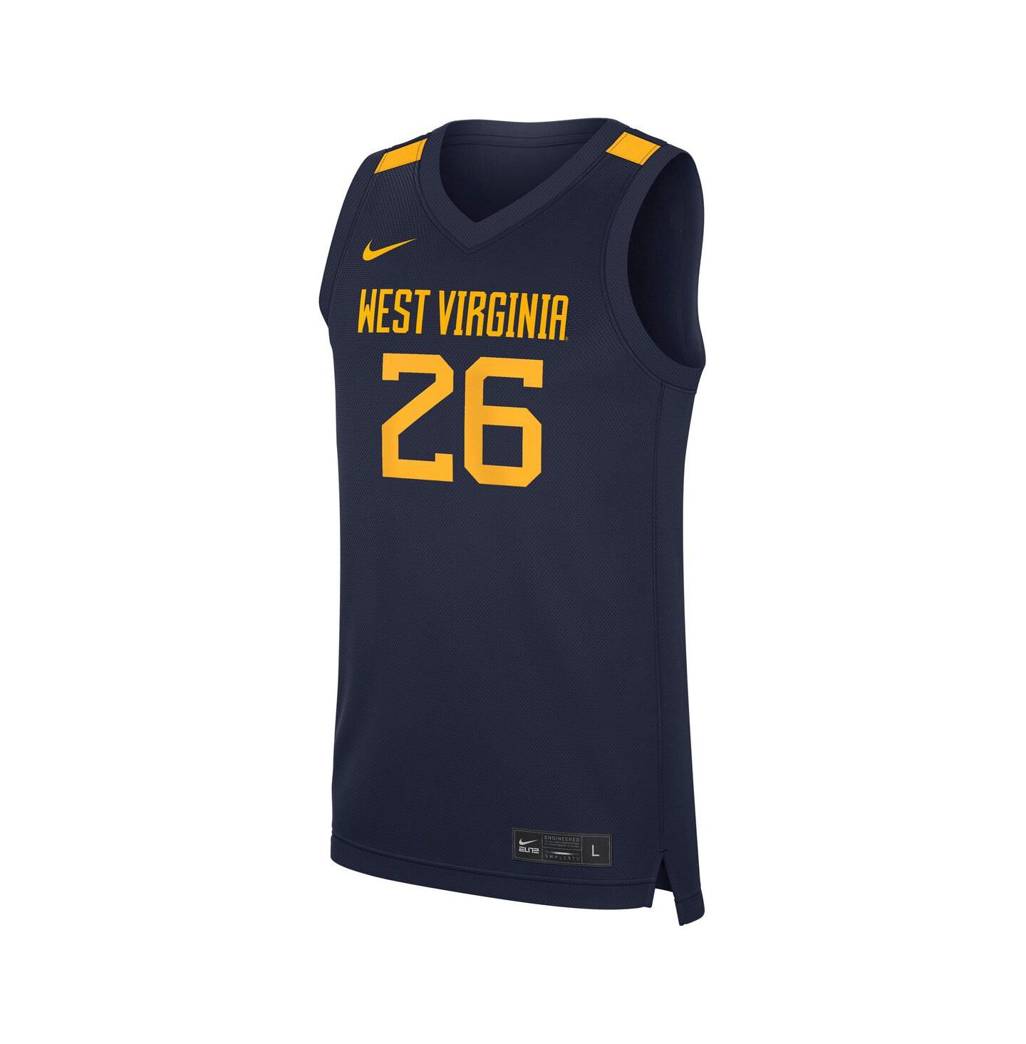 Мужской топ Nike 26 Navy West Virginia Mountaineers Road Replica Basketball Jersey — фото 2