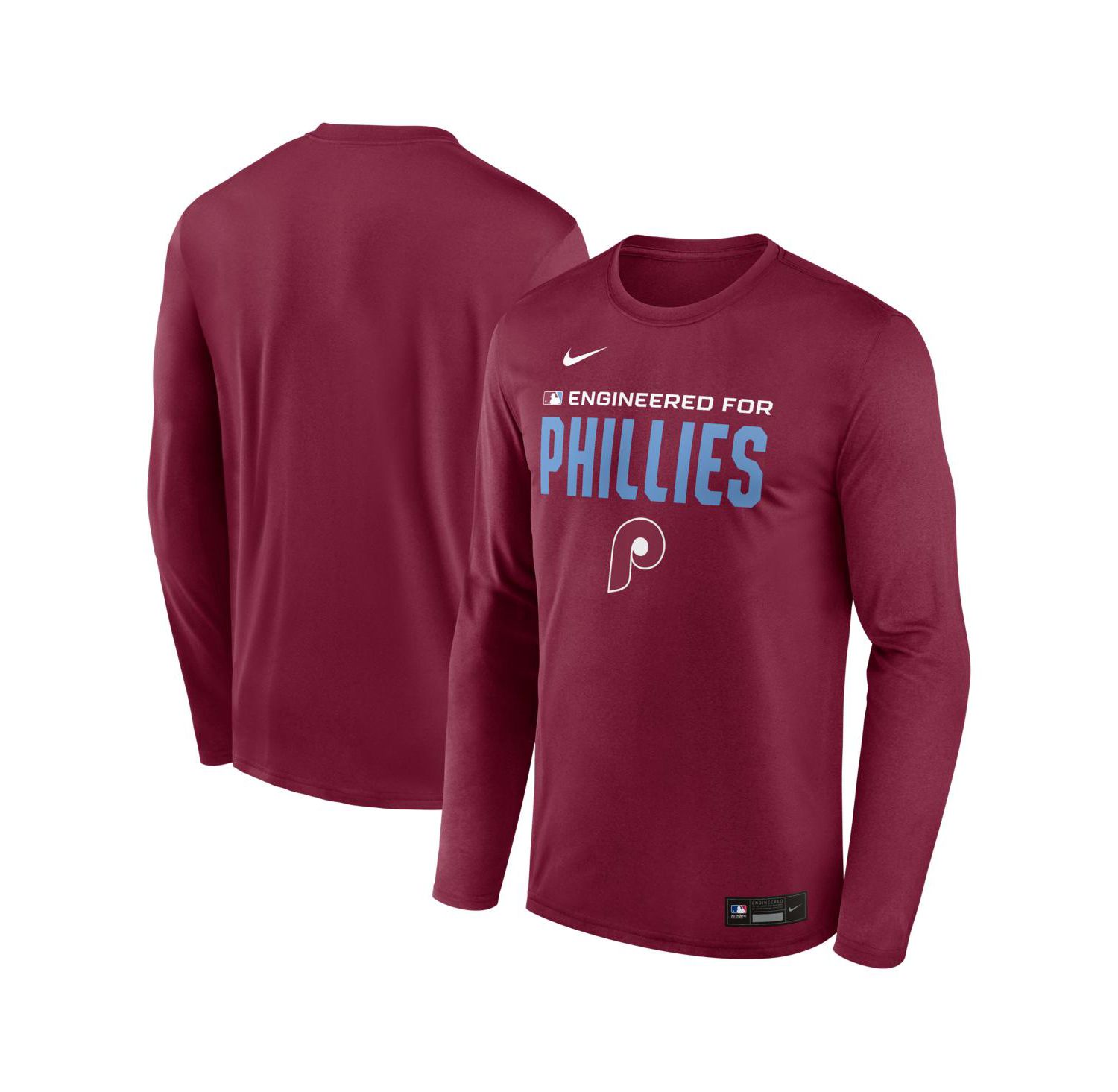 Men's Burgundy Philadelphia Phillies Authentic Collection Legend Dri-FIT Long Sleeve T-Shirt