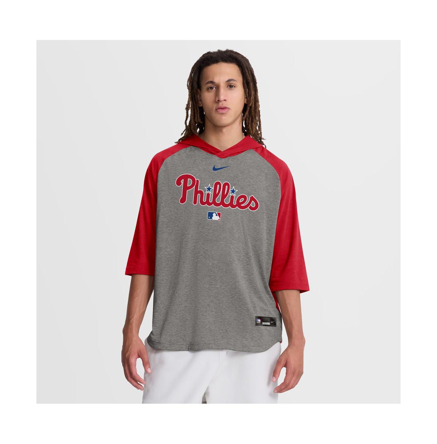 Мужская футболка Nike Red Philadelphia Phillies Authentic Collection Flux Dri-FIT Raglan 3/4-Sleeve Hooded — фото 1