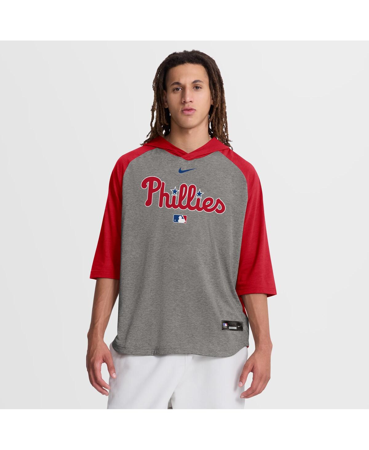 Nike Men's Red Philadelphia Phillies Authentic Collection Flux Dri-fit Raglan 3/4-Sleeve Hooded T-Shirt