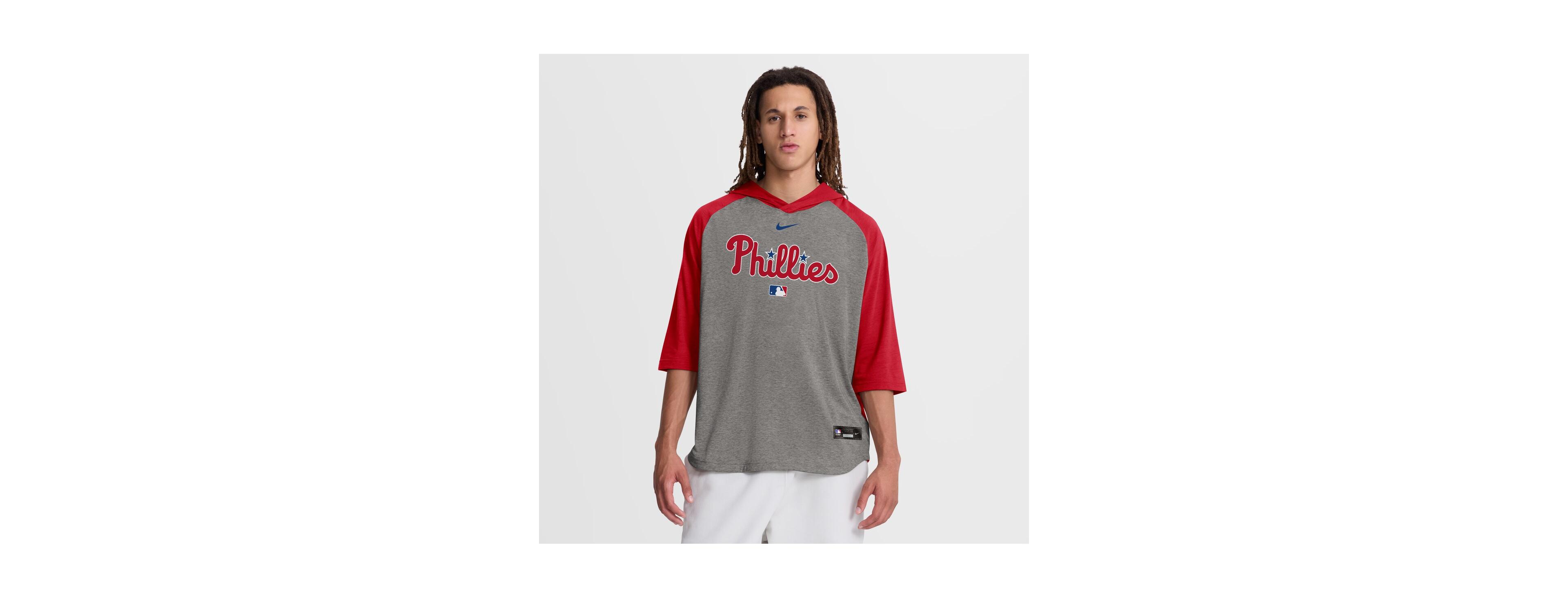 Nike Men's Red Philadelphia Phillies Authentic Collection Flux Dri-fit Raglan 3/4-Sleeve Hooded T-Shirt