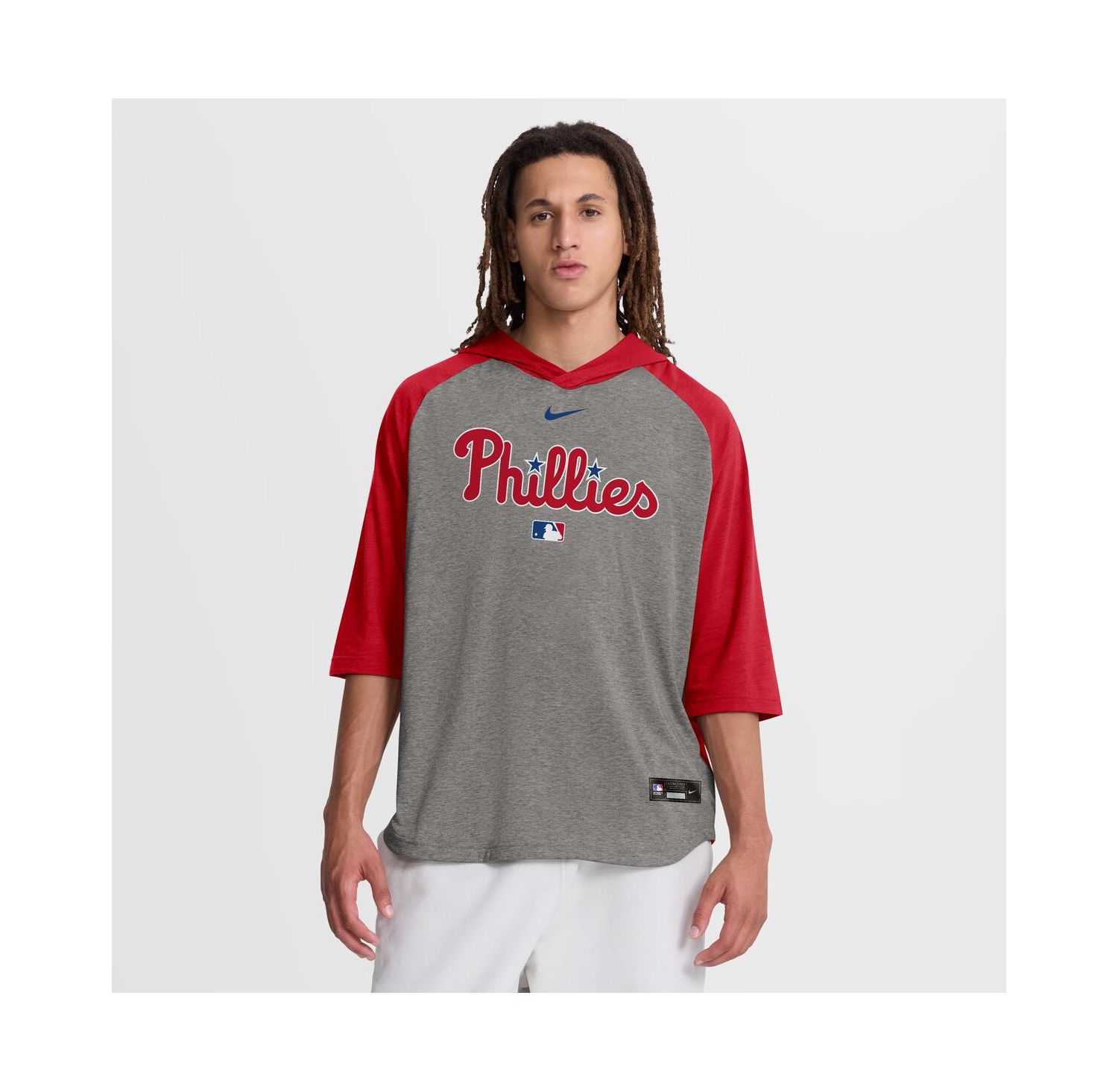Men's Red Philadelphia Phillies Authentic Collection Flux Dri-FIT Raglan 3/4-Sleeve Hooded T-Shirt