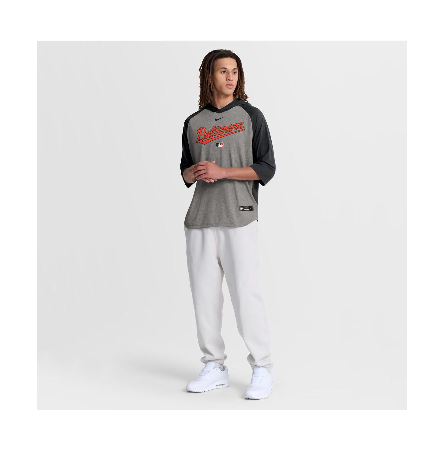 Мужская футболка Nike Black Baltimore Orioles Authentic Collection Flux Dri-FIT Raglan 3/4-Sleeve Hooded — фото 31