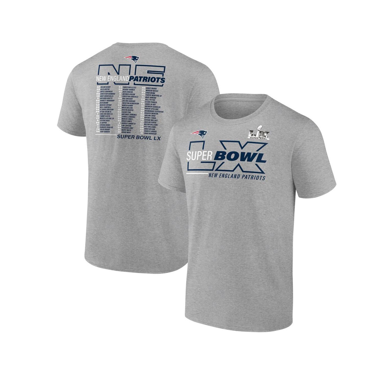Men's Heather Gray New England Patriots Super Bowl LX Roster T-Shirt