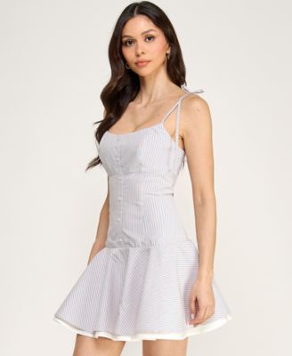 Juniors' Stripe Square Neck Mini Dress