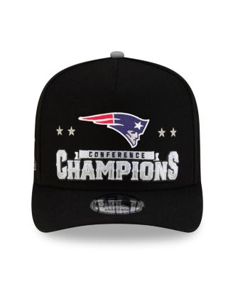 Men's Black New England Patriots 2025 AFC Champions Locker Room Trophy Collection A-Frame 9FIFTY Snapback Hat