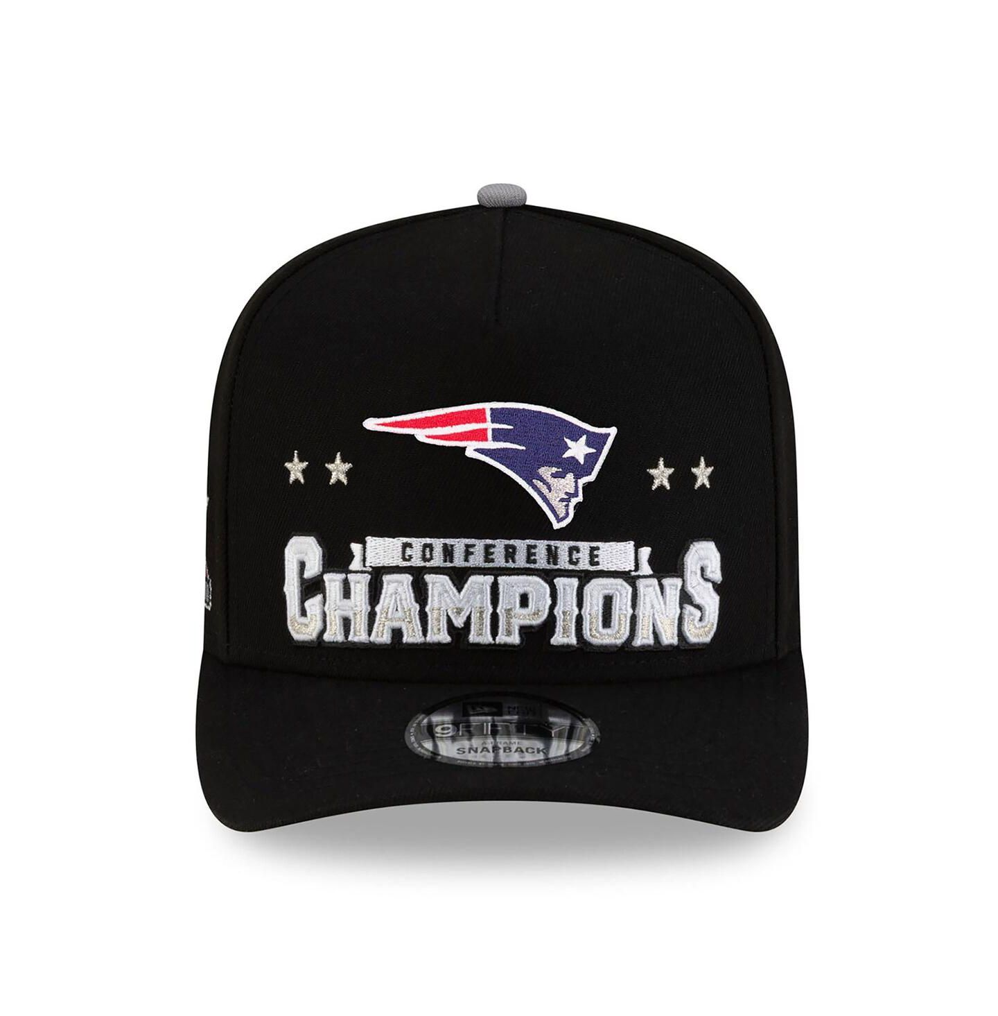 Мужская кепка New Era Black New England Patriots 2025 AFC Champions Locker Room Trophy Collection A-Frame 9FIFTY Snapback Hat — фото 2