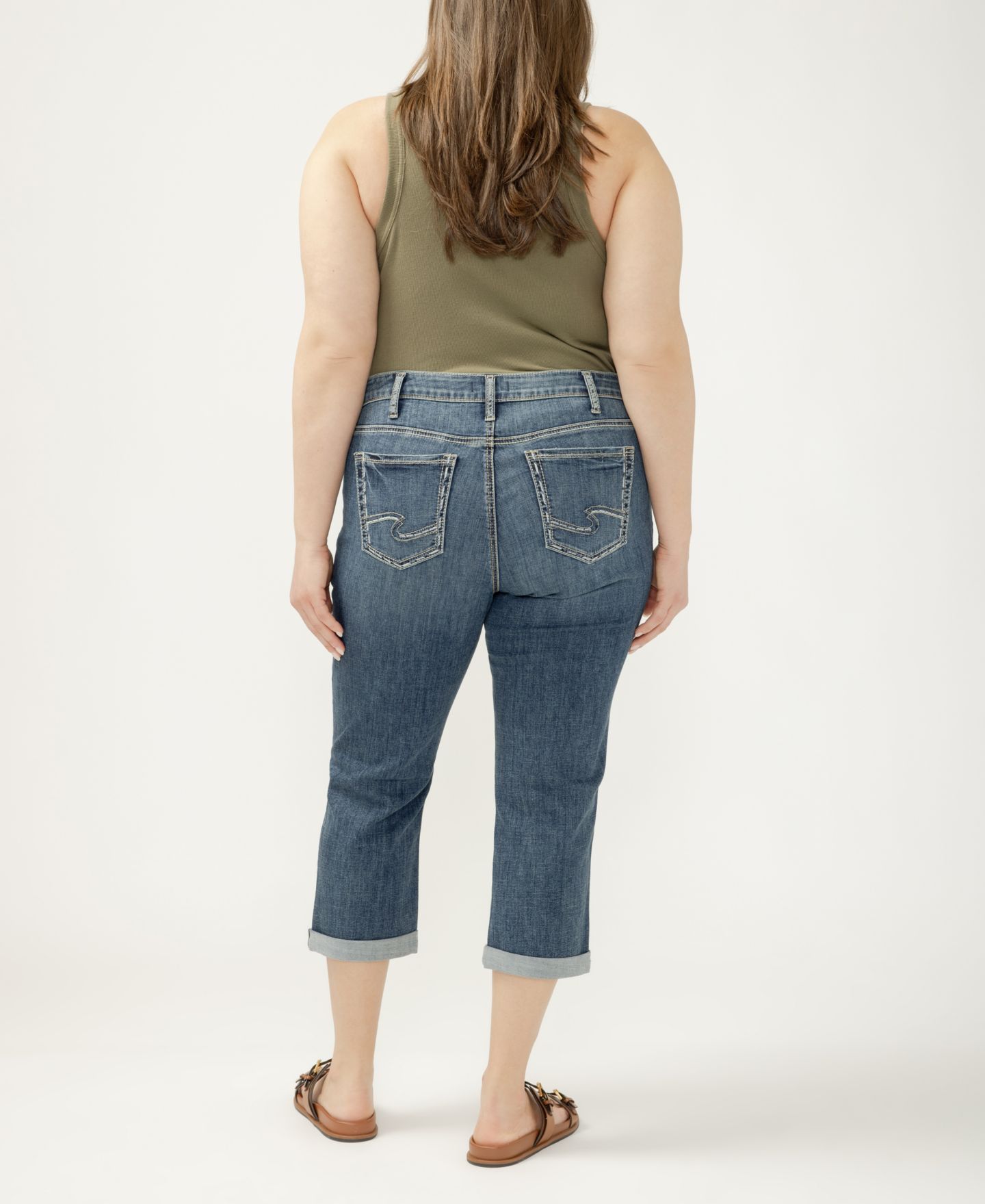 Женские джинсы Silver Jeans Co. Plus Size Elyse Mid-Rise Comfort Fit Capri, цвет: Beverley — фото 6