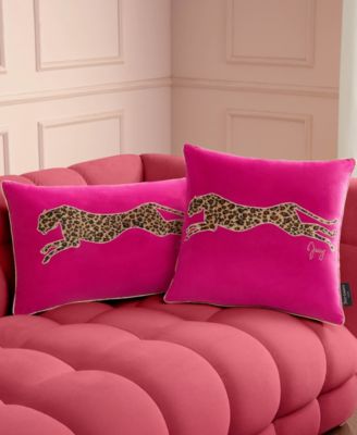 Embroidered Velvet Cheetah Decorative Pillow, 18" x 18"
