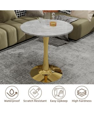  Gold 27.6" Mid-Century Modern Coffee/Dining Table with Round Marble Top.