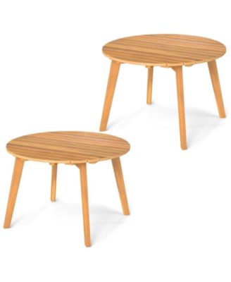 2PCS Outdoor Acacia Wood Side Table Patio 24.5'' Round End Table w/ Slatted Tabletop