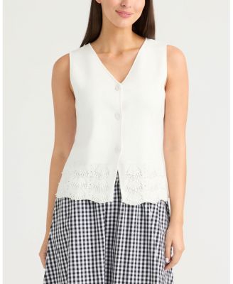 Women's Button Front Sweater Vest with Pearl Detailing