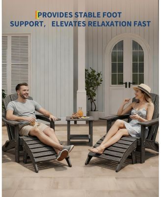 Folding Adirondack Ottoman Set of 2 - HDPE All-Weather Outdoor Footrests for Patio, Deck, Lawn, Poolside - Weather-Resistant