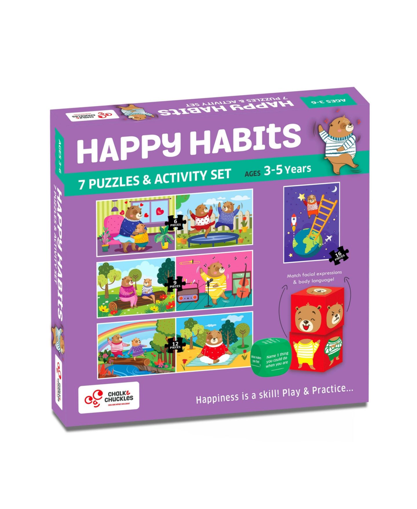 Набор из 7 развивающих пазлов Chalk & Chuckles Happy Habits, от 3 до 6 лет, цвет: Разноцветный — фото 1