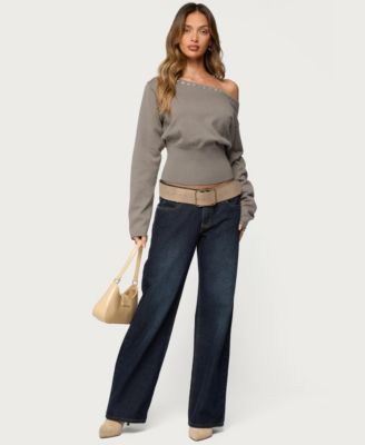 Women's Carmela Iridescent Button Off Shoulder Sweater